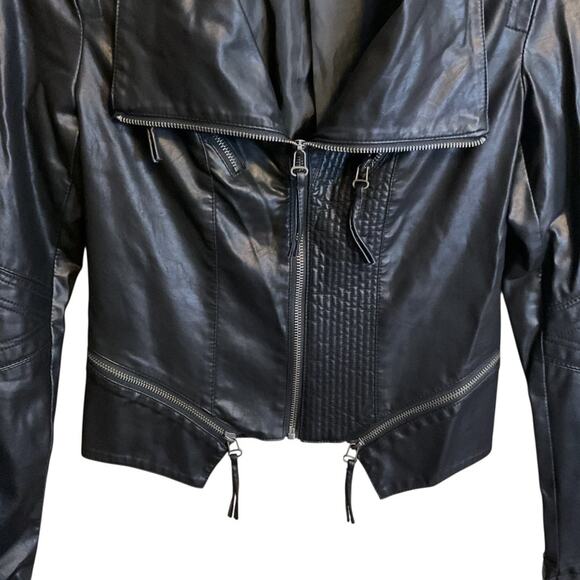 Faux Vegan Leather Jacket Black Moto Biker Goth Punk Rock Size S Lula's - Picture 10 of 15
